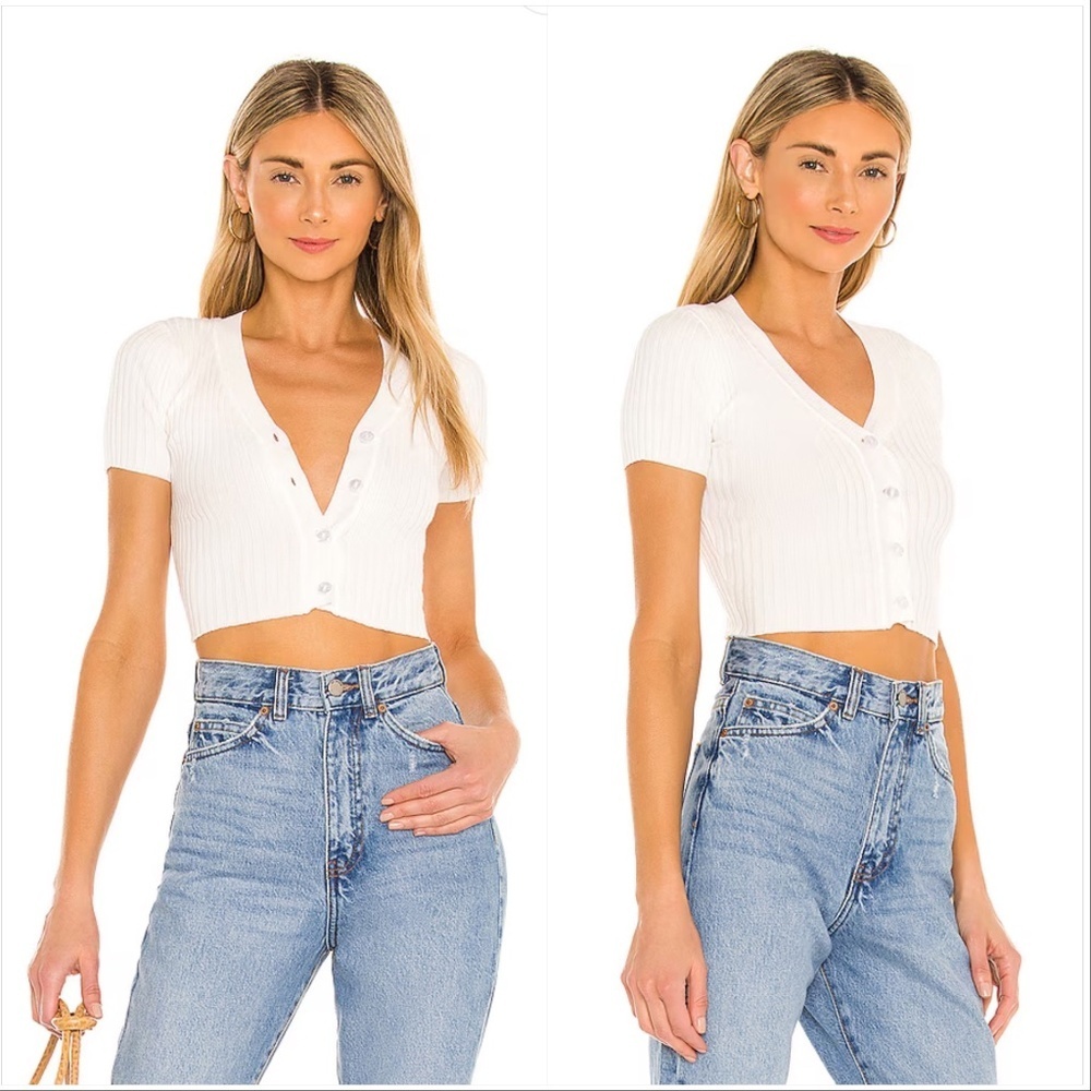 superdown White Ribbed Crop Top
